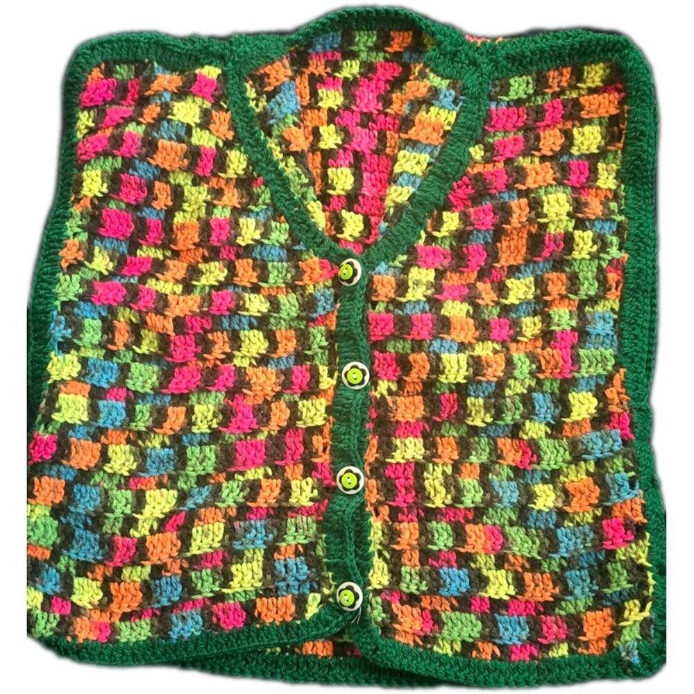 Handmade Chunky funky Square Vest Color Pop Geometric Granny Artsy Indie